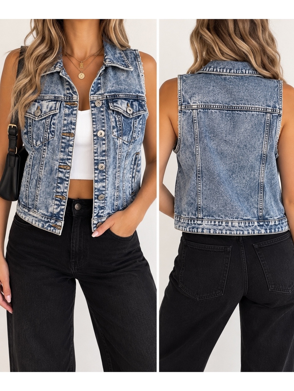 15.50 Design Acid Wash Denim Vest Women’s M Sleeveless Jean Jacket Y2K
